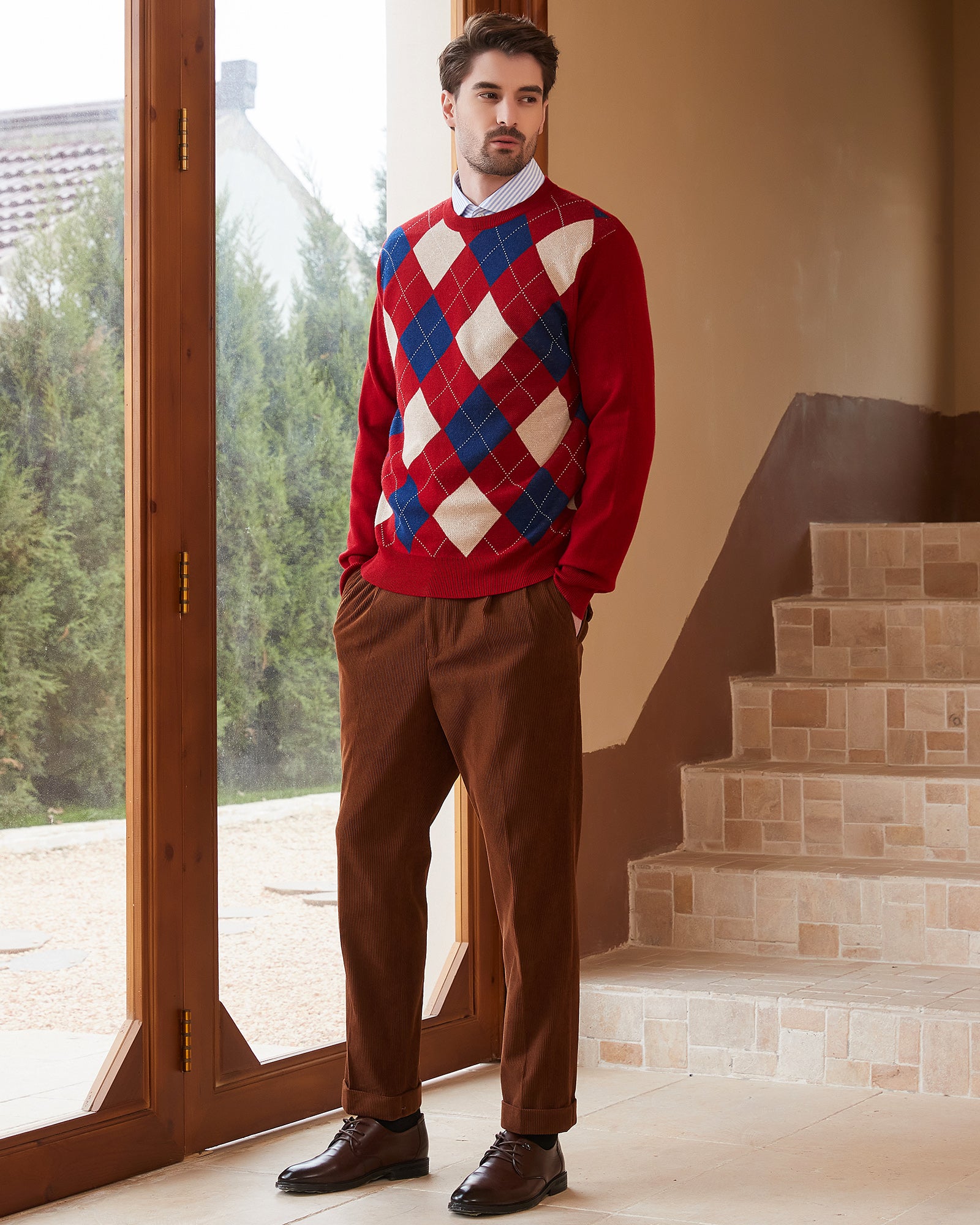 Kallspin Argyle Wool Crewneck Pullover - Premium Men's Clothing