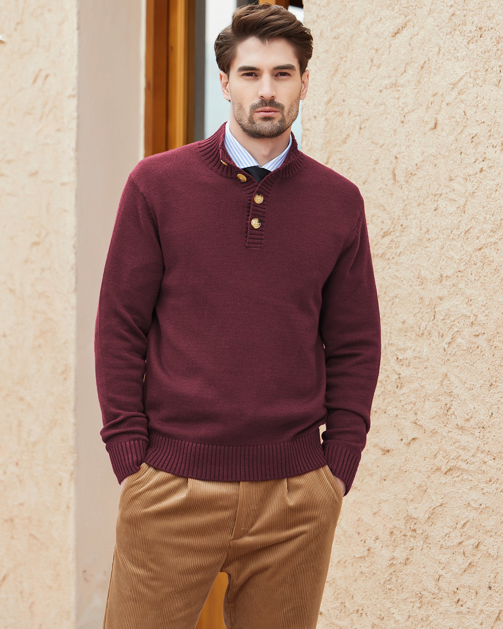 Kallspin Wool Blend Quarter-Button Pullover - Premium Men's Clothing
