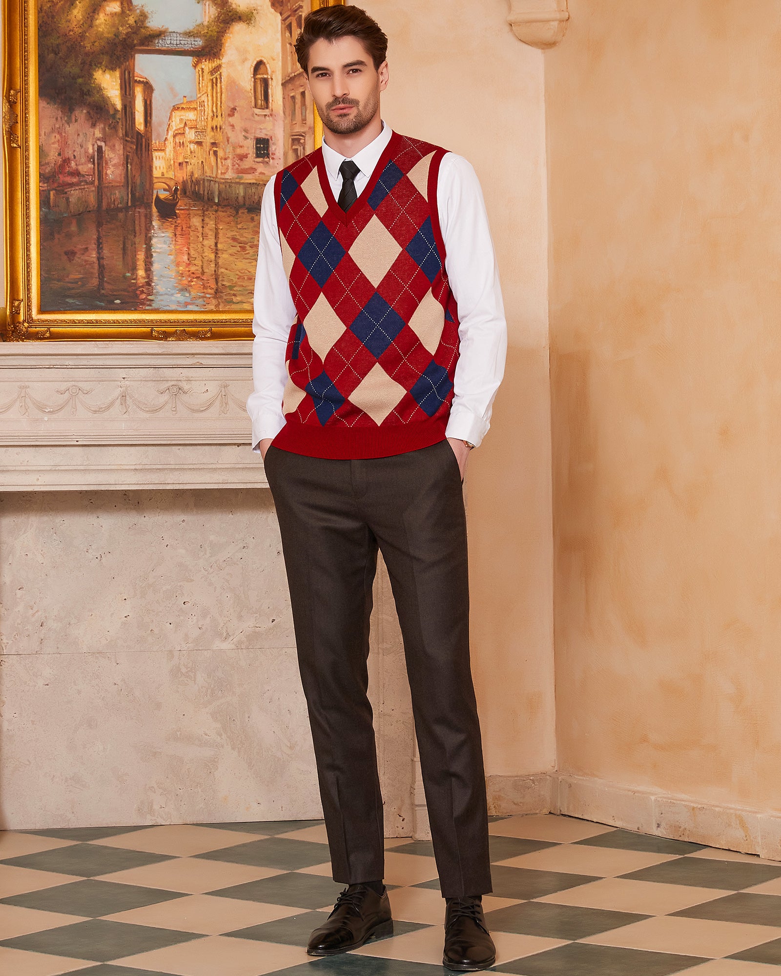 Kallspin Argyle Wool Blend Vest - Premium Men's Clothing
