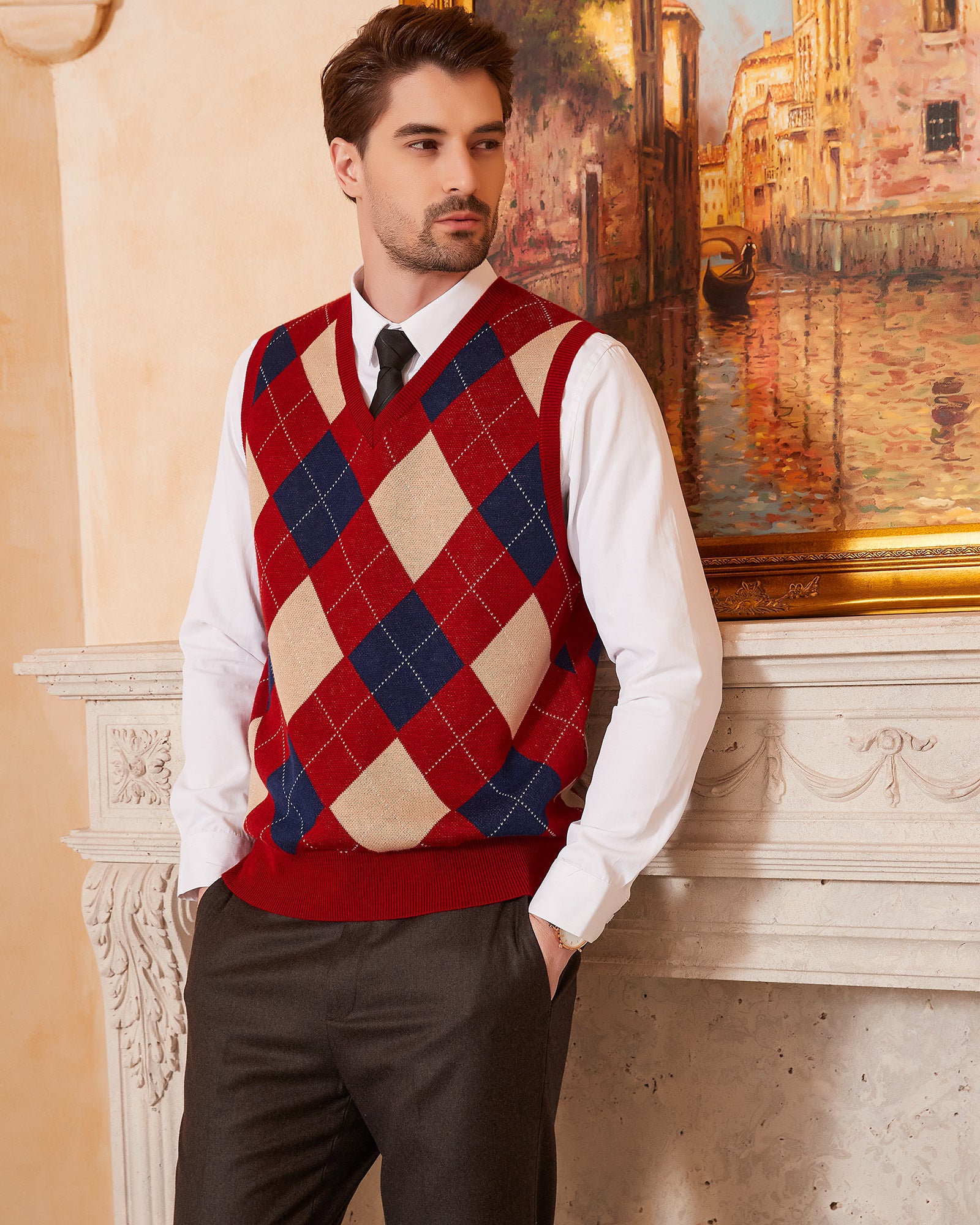 Kallspin Argyle Wool Blend Vest - Premium Men's Clothing