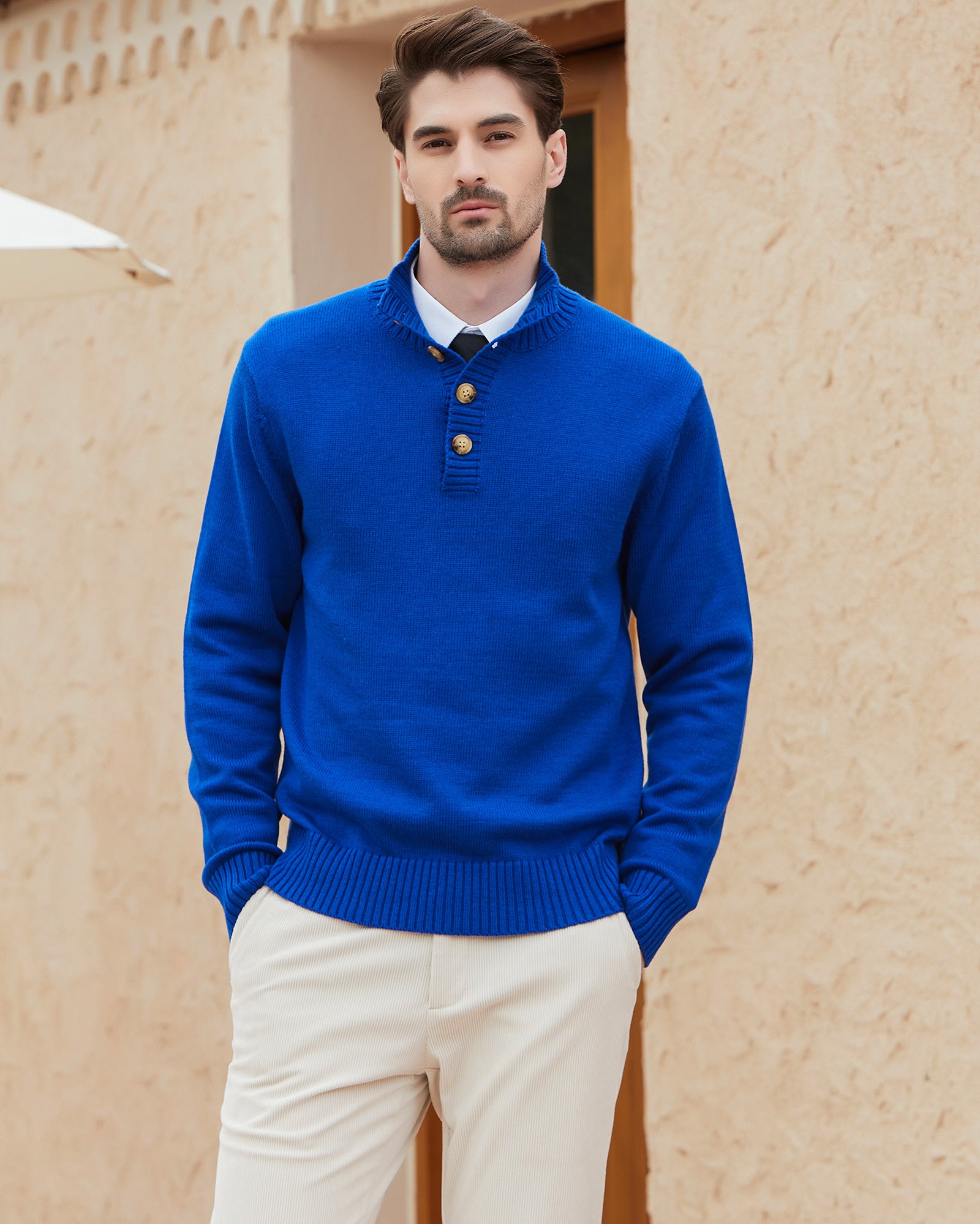 Kallspin Wool Blend Quarter-Button Pullover - Premium Men's Clothing