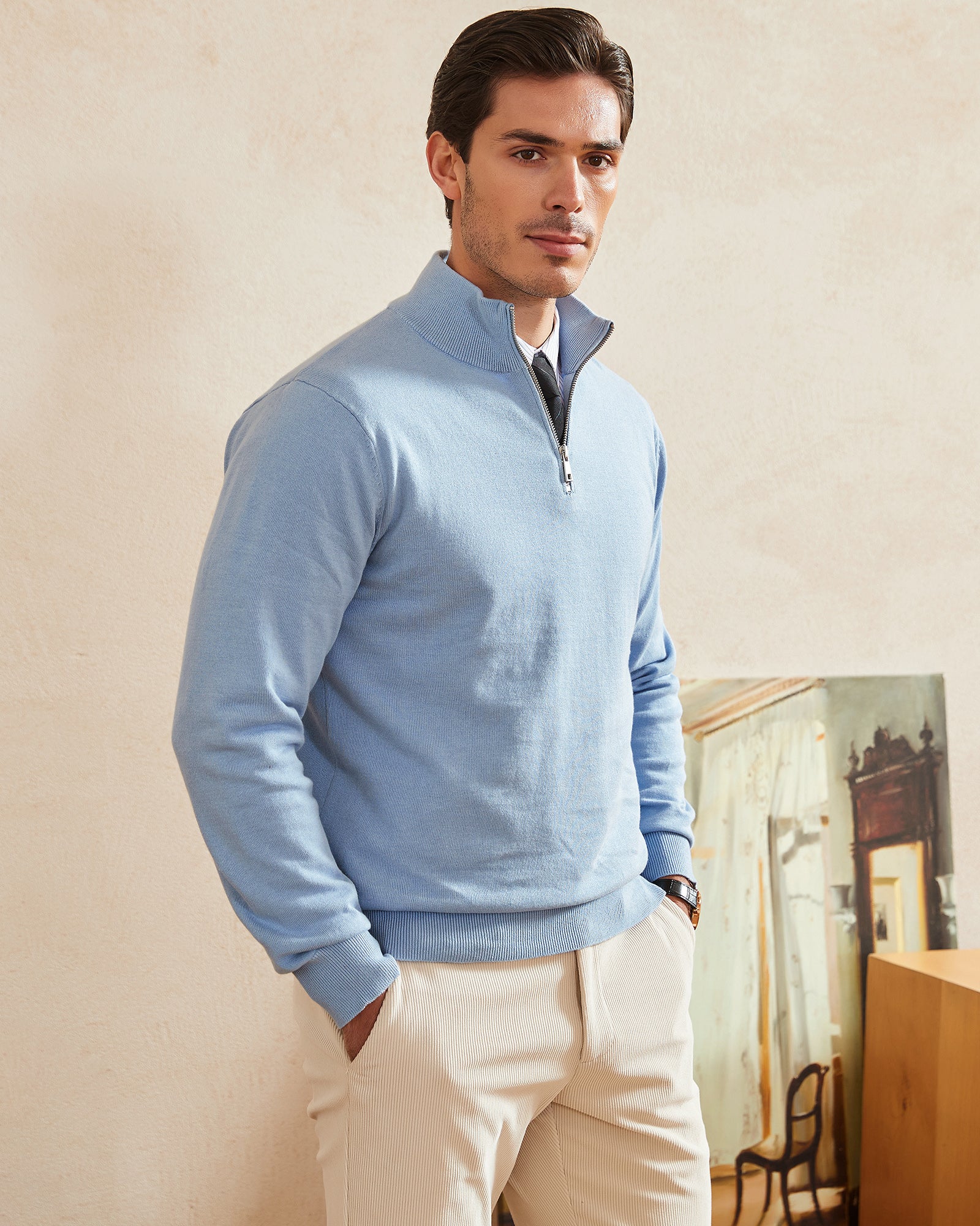 Kallspin Cotton Quarter Zipper Pullover - Premium Men's Clothing