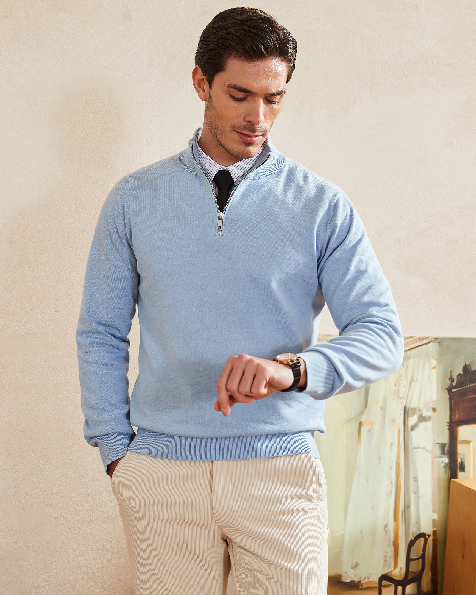 Kallspin Cotton Quarter Zipper Pullover - Premium Men's Clothing