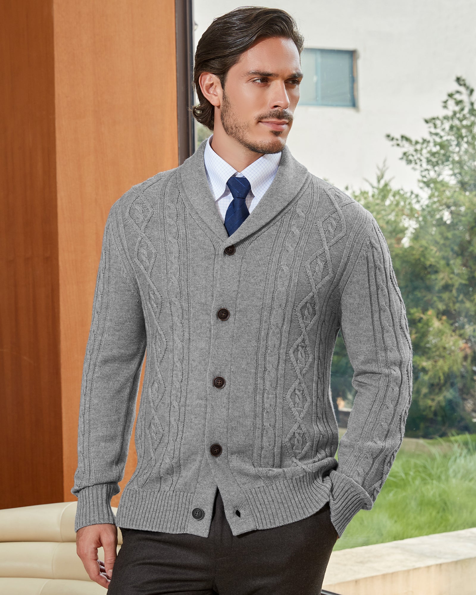 Kallspin Cabel-Knit Shawl-collar Cardigan - Premium Men's Clothing