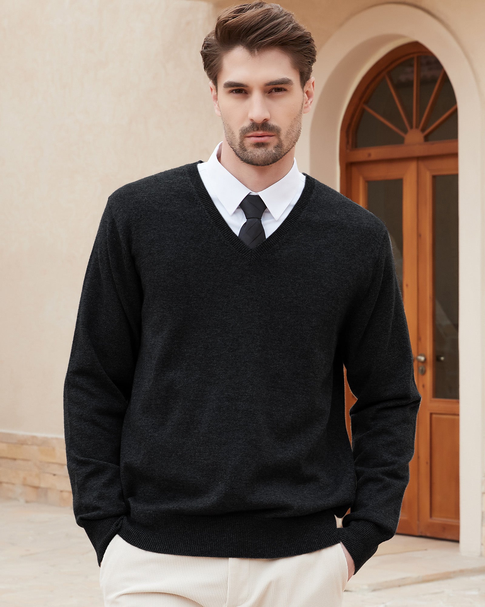 Kallspin Wool Blend V-Neck Pullover Sweater - Premium Men's Clothing