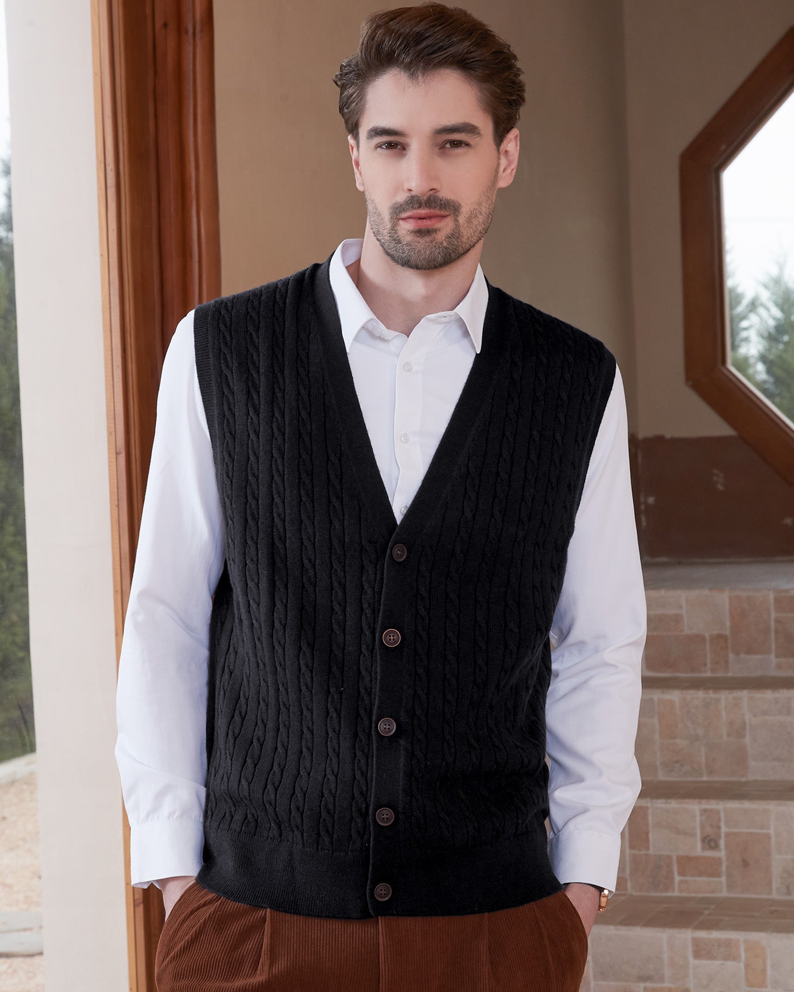 エパ epa ケーブルニットベスト 黒 トップス Cable knit vest ケーブルニットベスト｜OUTLET / アウトレット