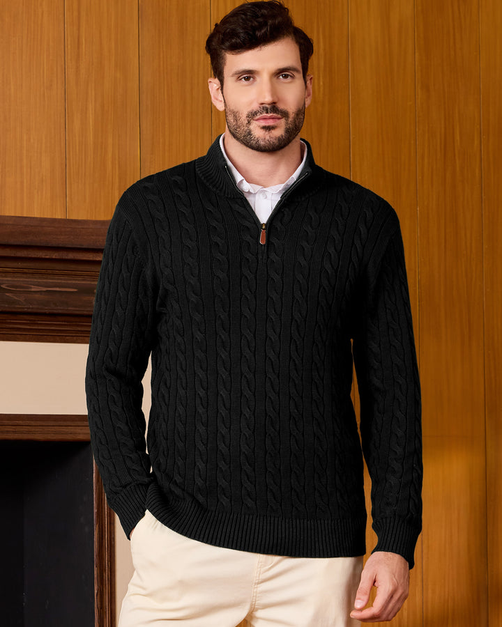 Cotton Quarter-Zip Cable-Knit Pullover