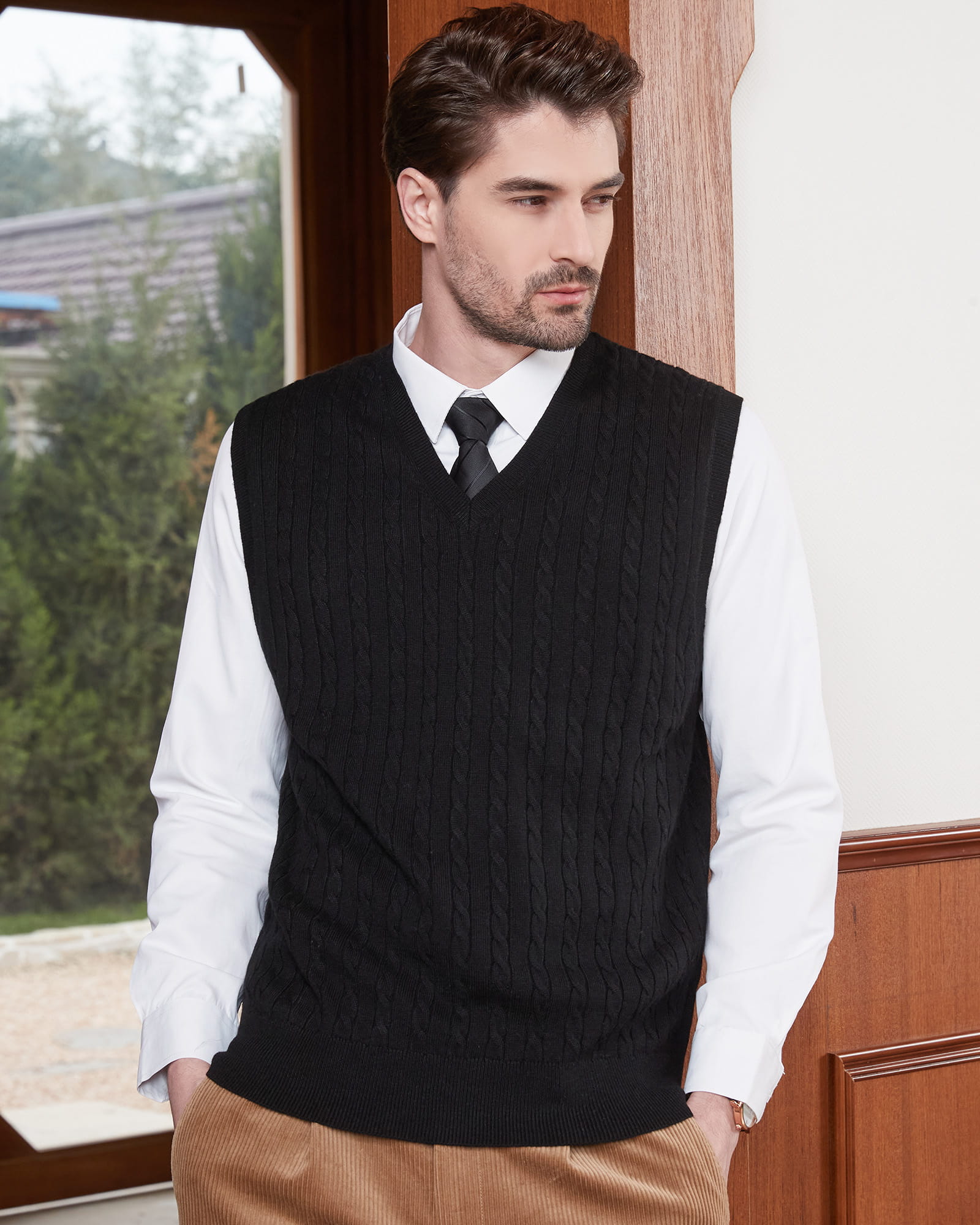 Men's Wool Blend Cable-Knit Sweater Vest | KALLSPIN