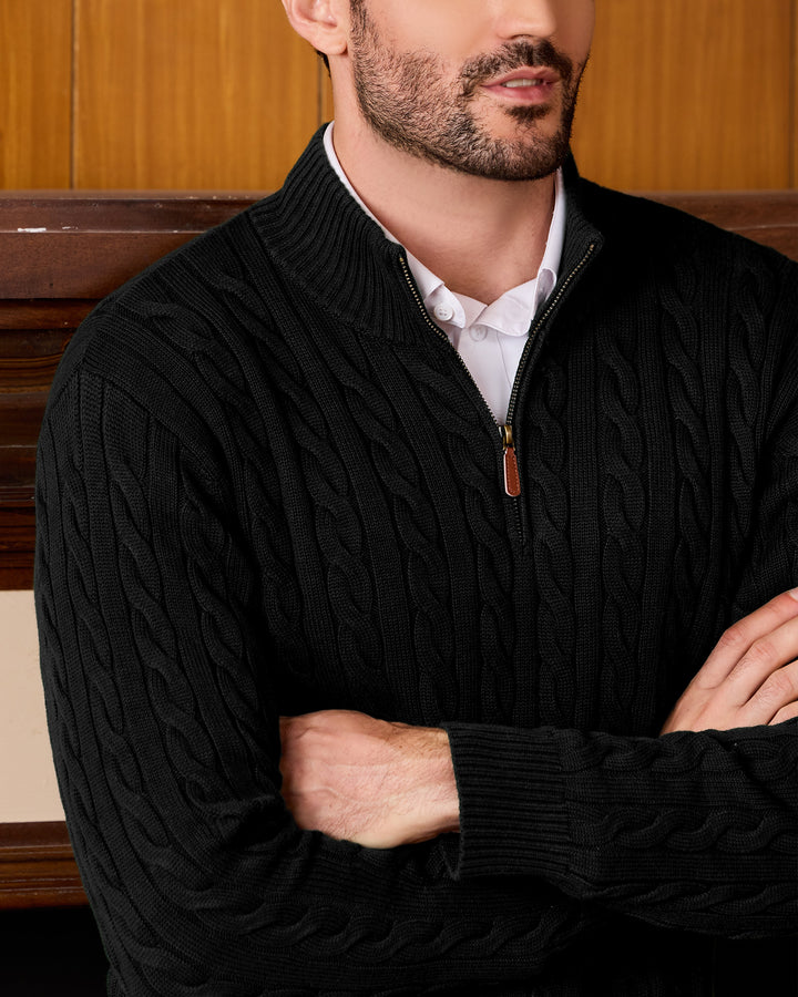 Cotton Quarter-Zip Cable-Knit Pullover