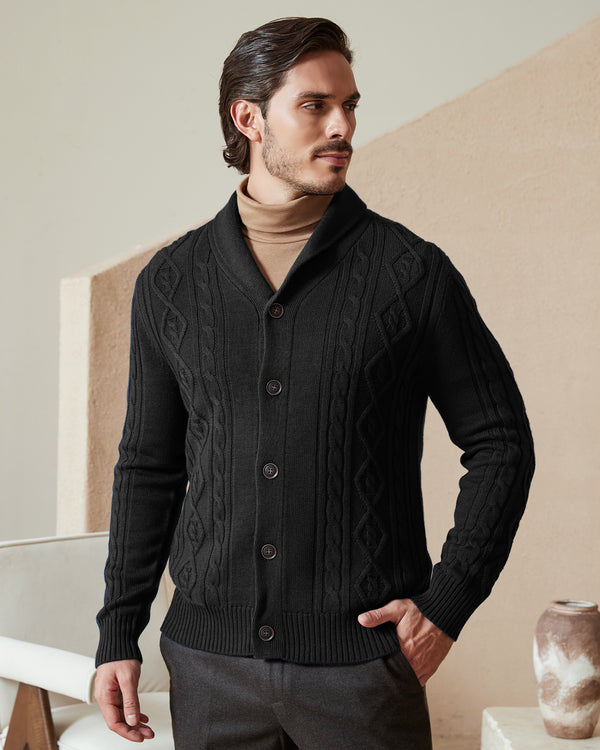 Cabel-Knit Shawl-collar Cardigan