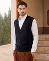 Wool Blend Cable-Knit Cardigan Vest