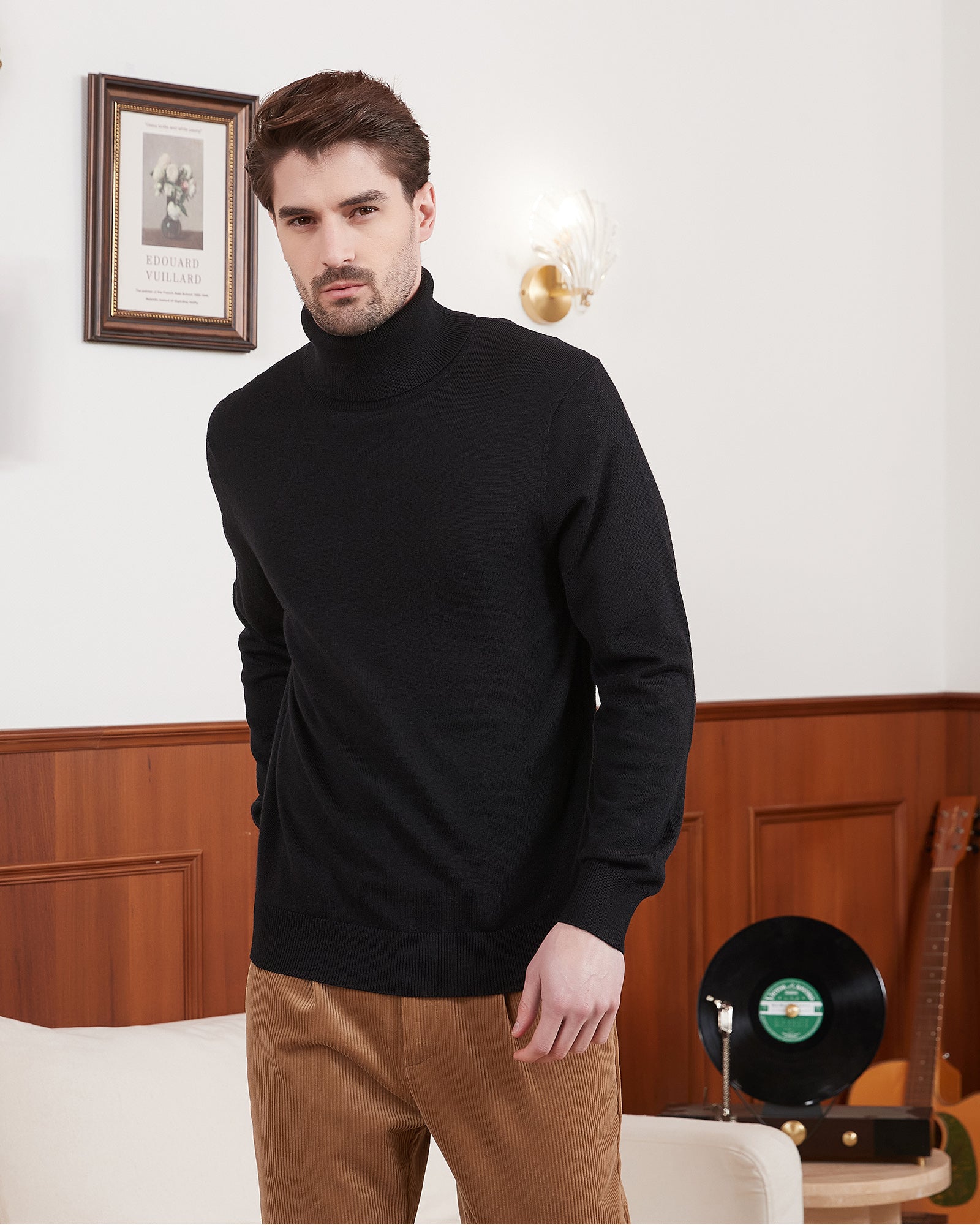 Kallspin Wool Blend Lightweight Turtleneck Pullover - Premium Men's Clothing