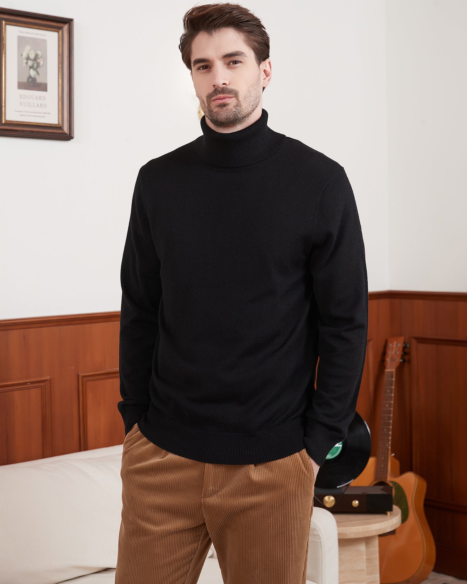 Kallspin Wool Blend Lightweight Turtleneck Pullover - Premium Men's Clothing
