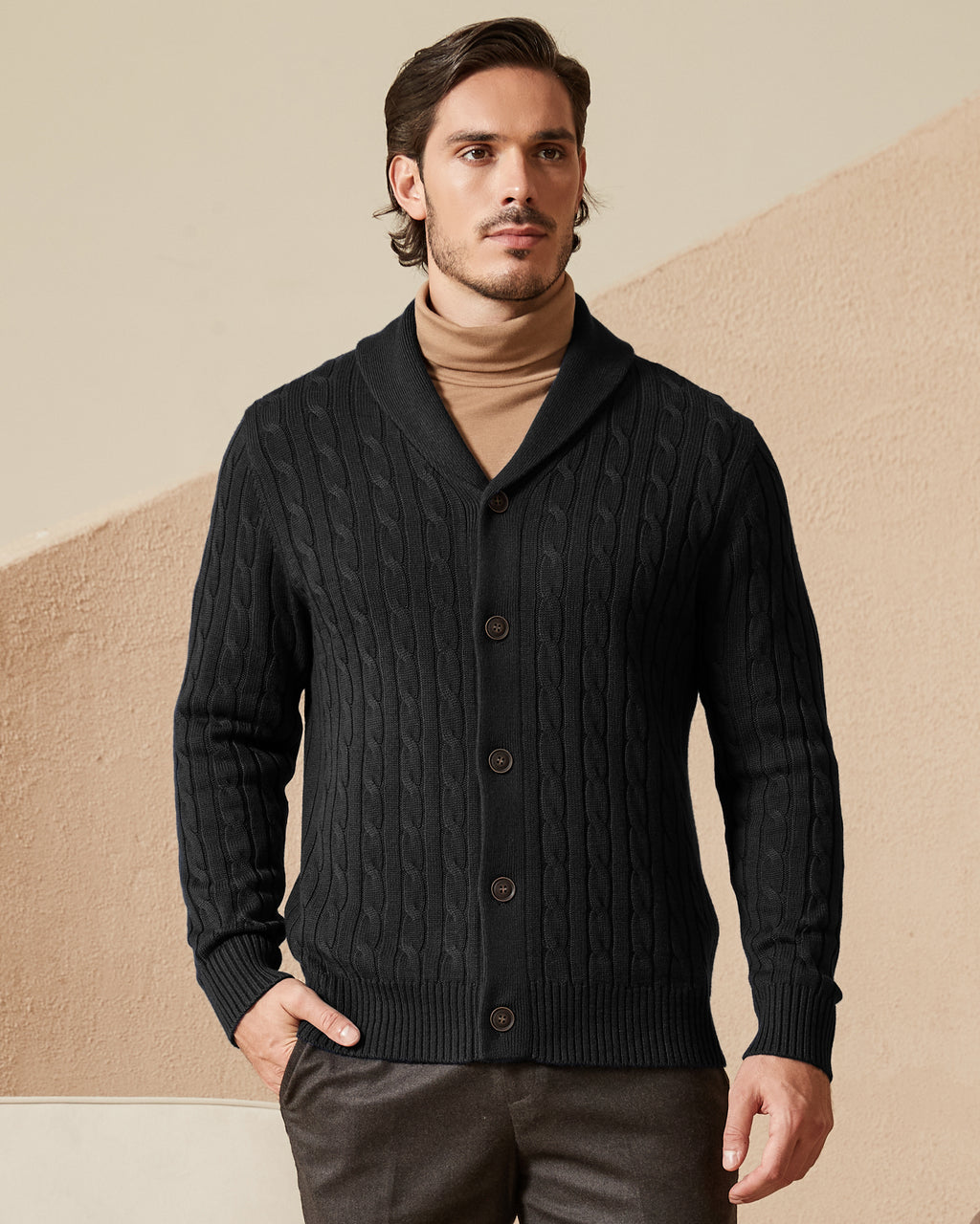 Kallspin Cabel-Knit Shawl-collar Cardigan - Premium Men's Clothing