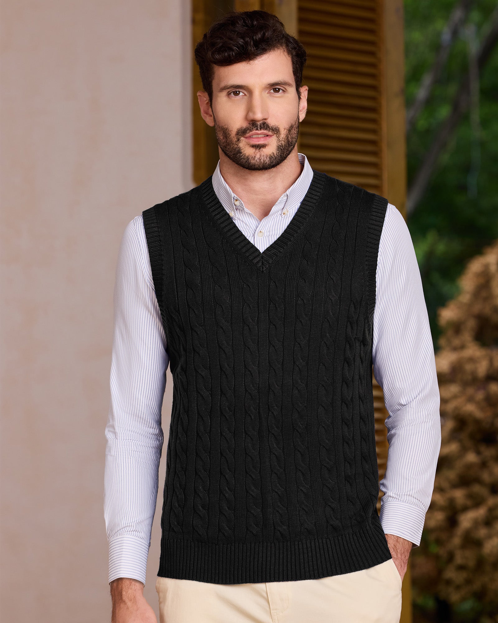 Kallspin Cable-Knit Wool Vest Sweater - Premium Men's Clothing
