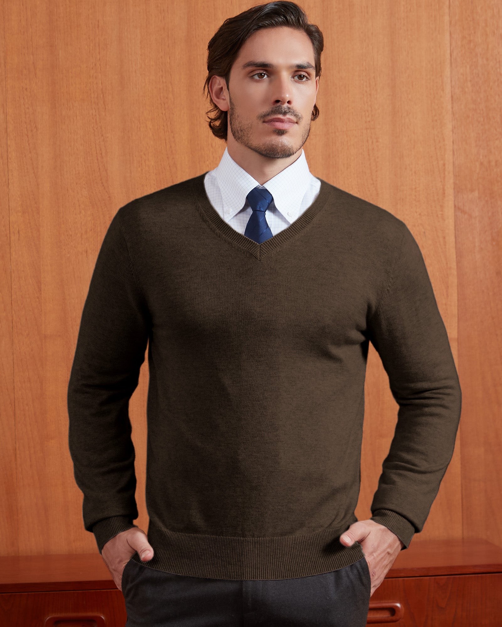 Kallspin Wool Blend V-Neck Pullover Sweater - Premium Men's Clothing