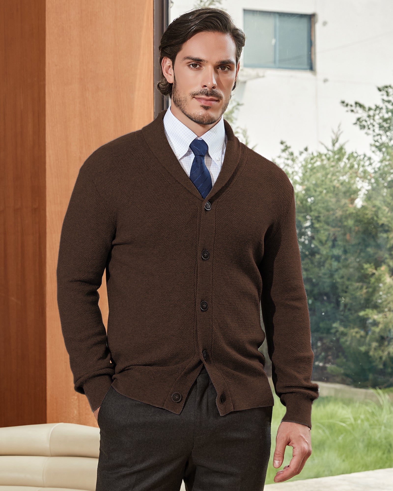 Kallspin Cotton Shawl-Collar Cardigan - Premium Men's Clothing