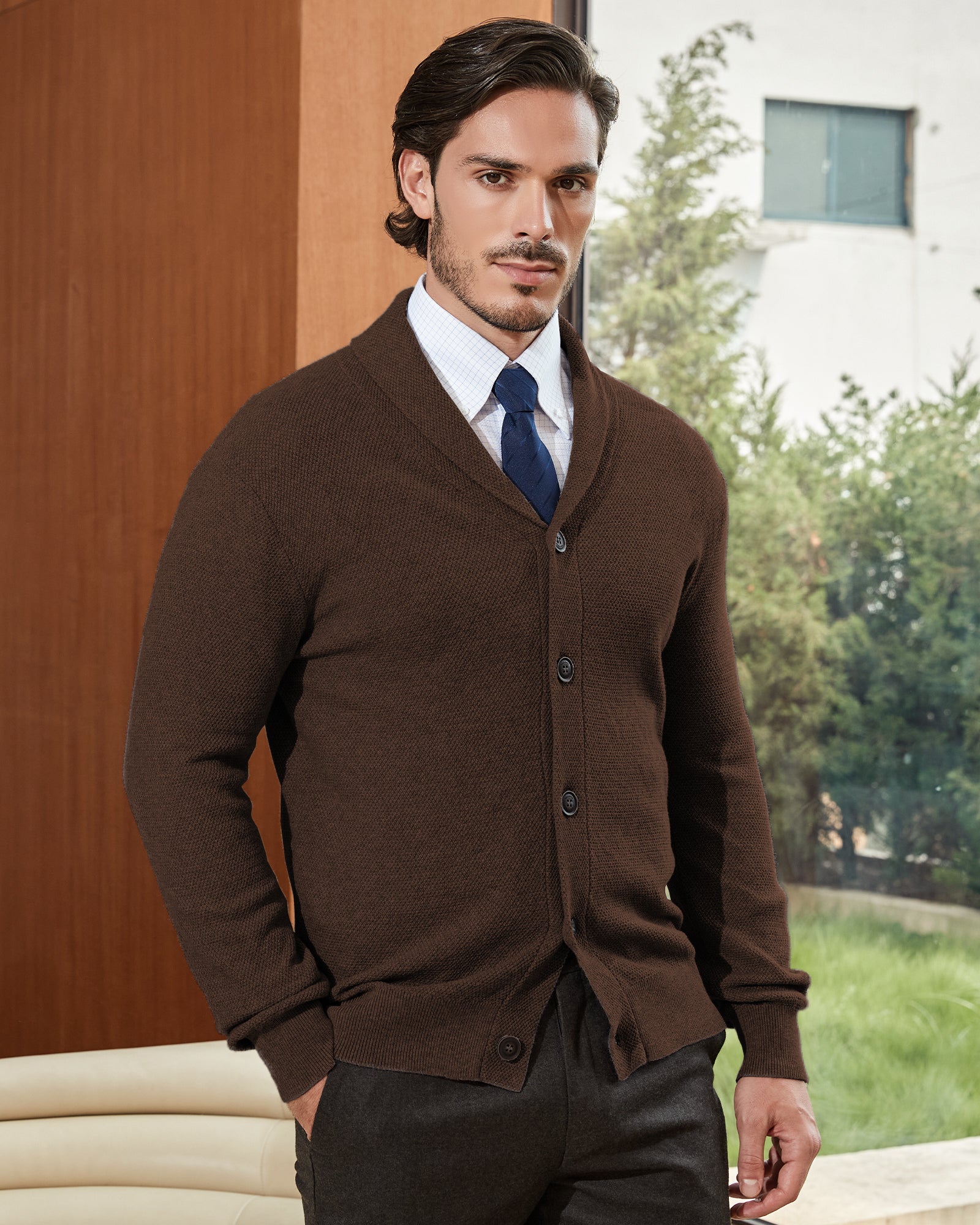 Cotton Shawl-Collar Cardigan – kallspinstore