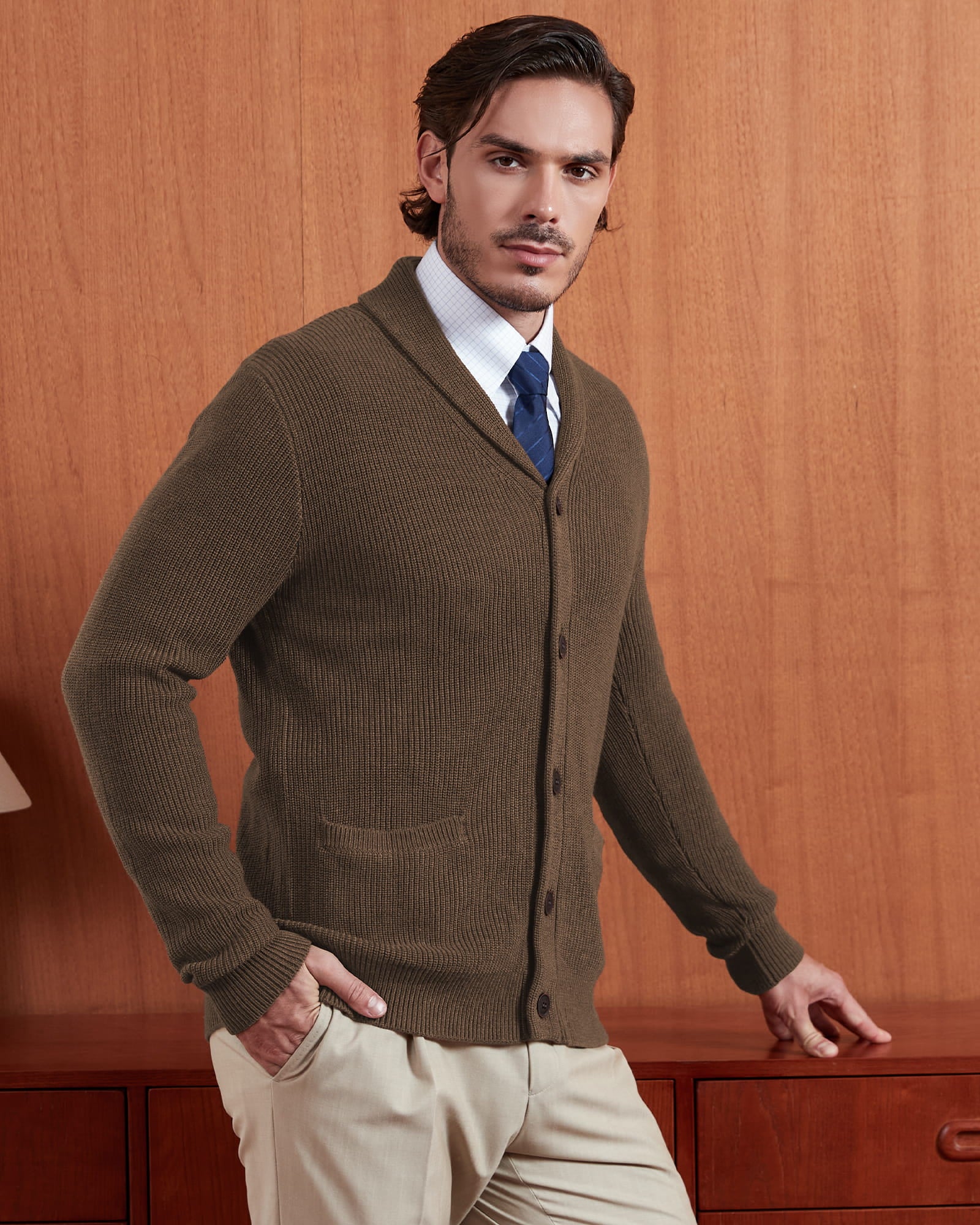 Men's Wool Blend Shawl-Collar Cardigan | KALLSPIN