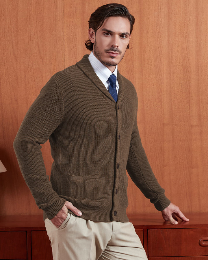 Wool Blend Shawl-Collar Cardigan