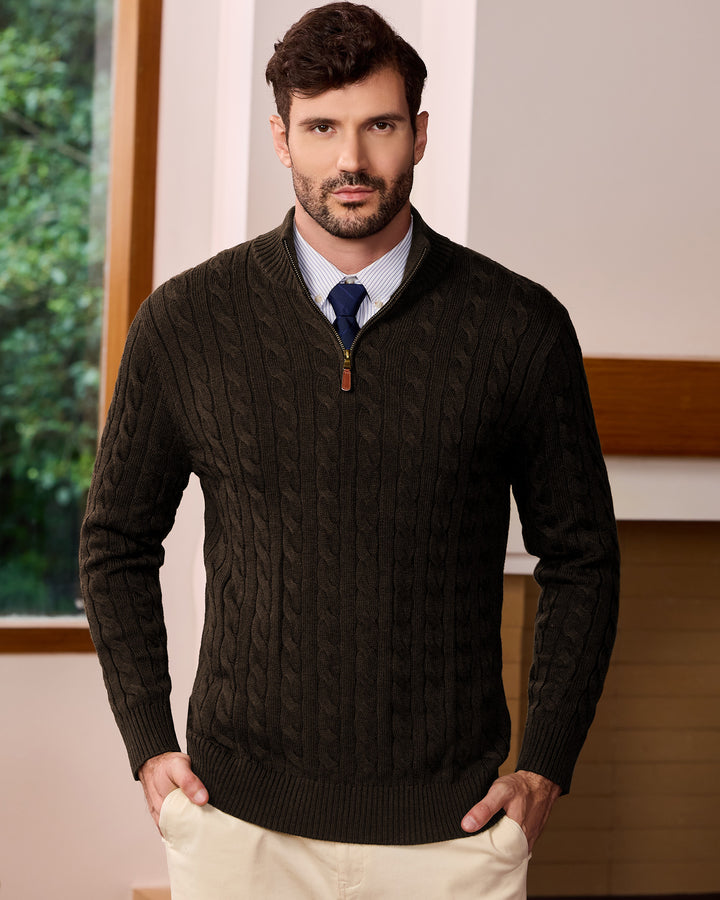 Wool Cable-Knit Quarter-Zip Pullover