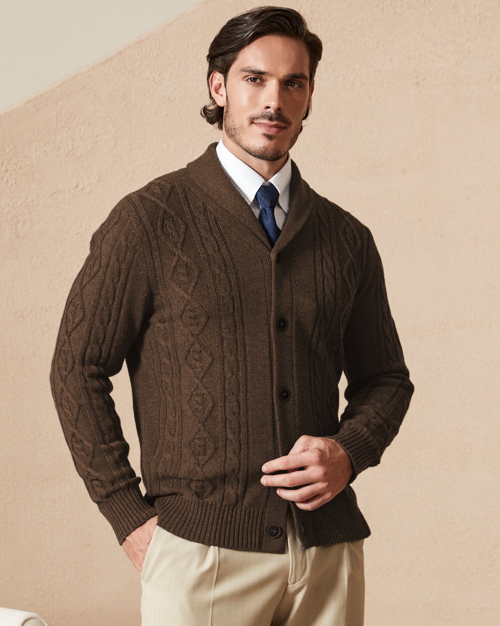 Kallspin Cabel-Knit Shawl-collar Cardigan - Premium Men's Clothing