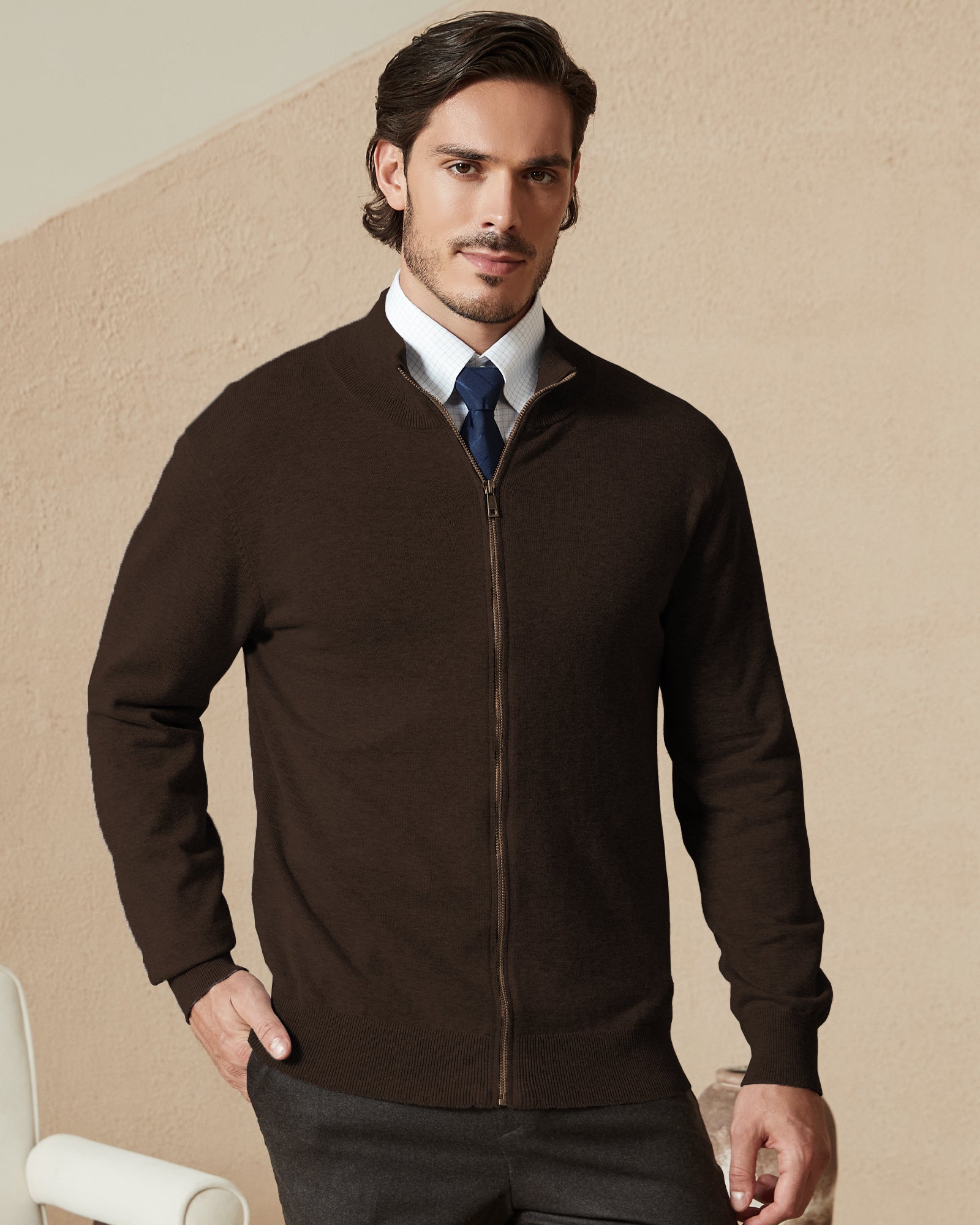 Kallspin Cotton Full-zip Cardigan - Premium Men's Clothing