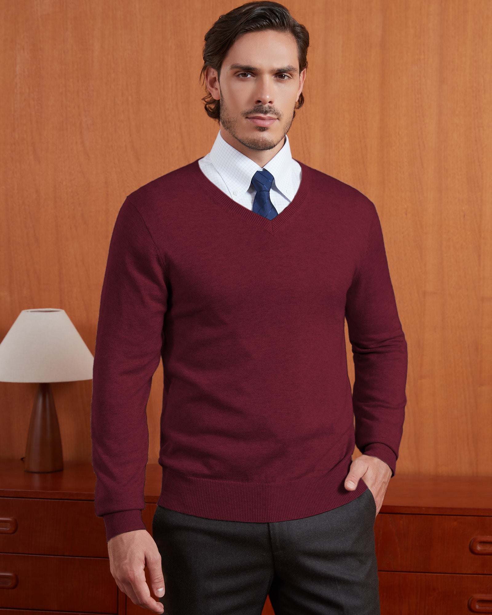 Kallspin Wool Blend V-Neck Pullover Sweater - Premium Men's Clothing