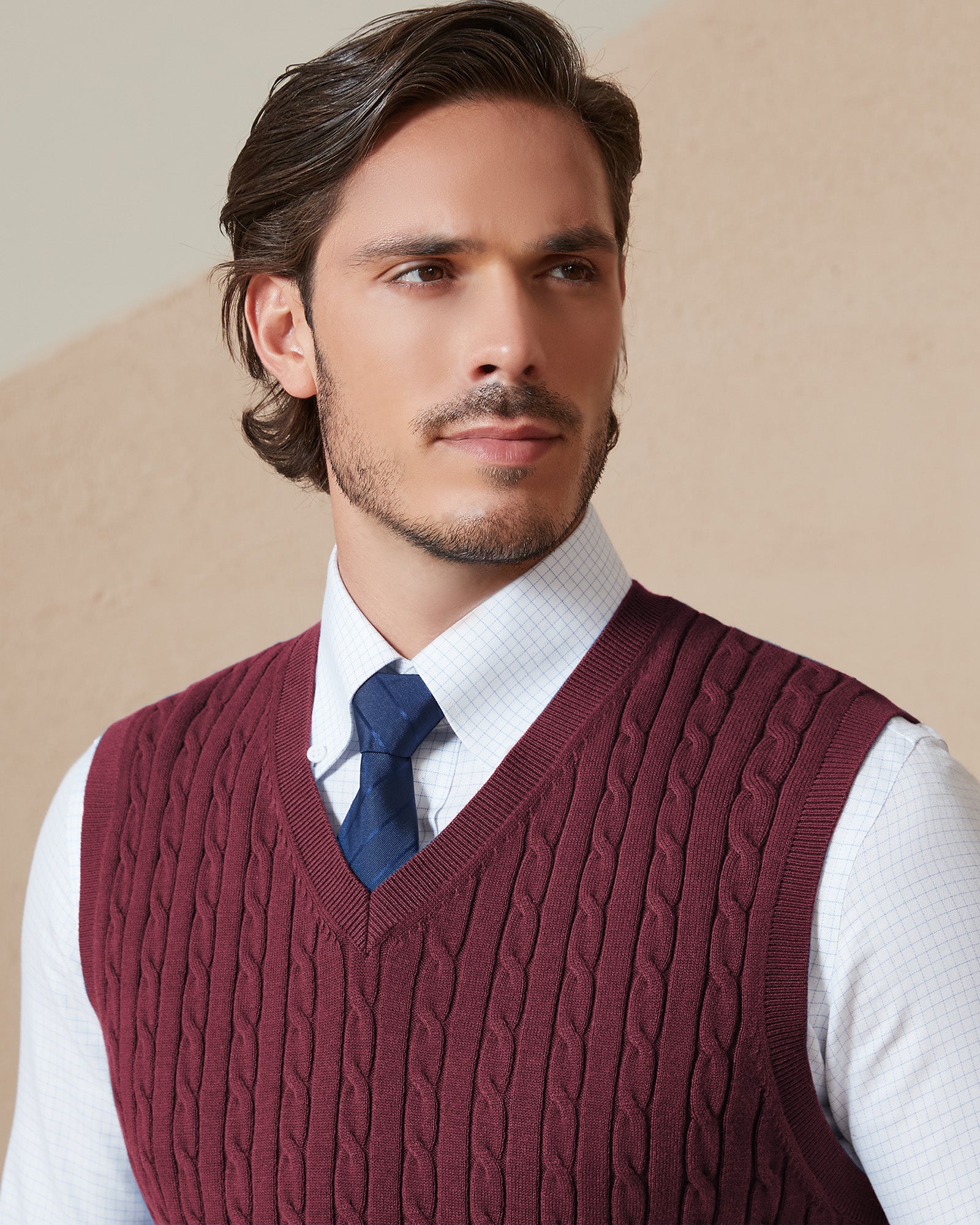 Kallspin Wool Blend Cable-Knit Vest Pullover - Premium Men's Clothing