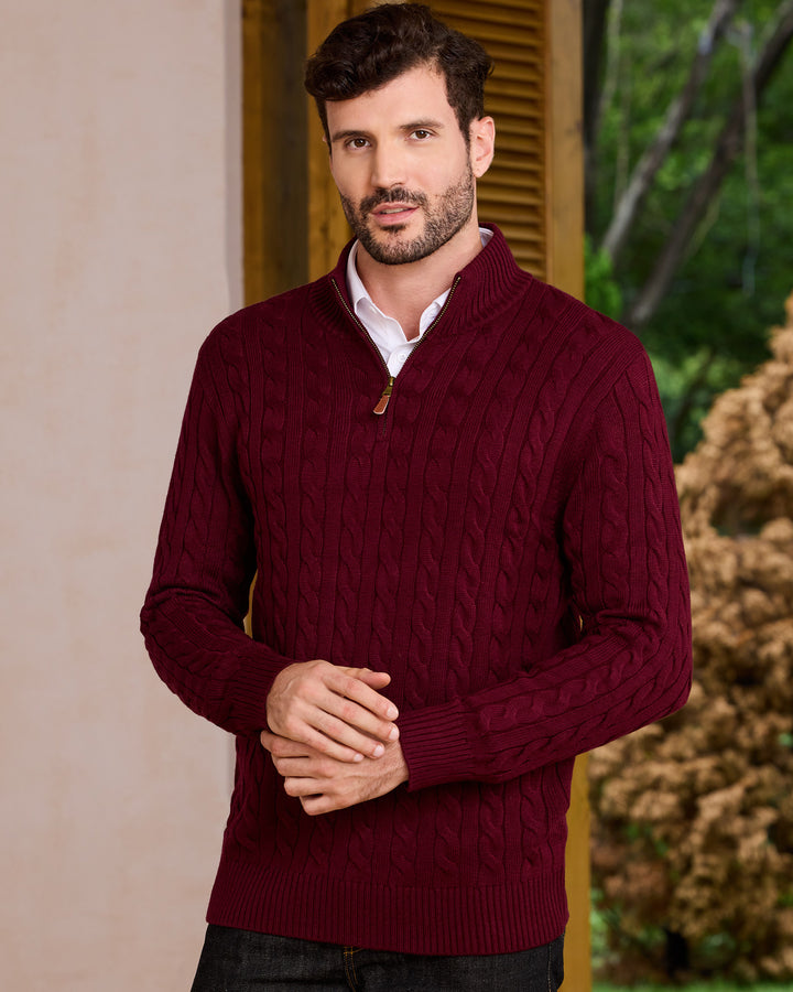 Wool Cable-Knit Quarter-Zip Pullover
