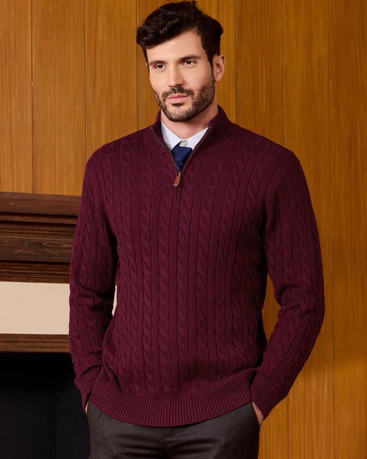 Cotton Quarter-Zip Cable-Knit Pullover