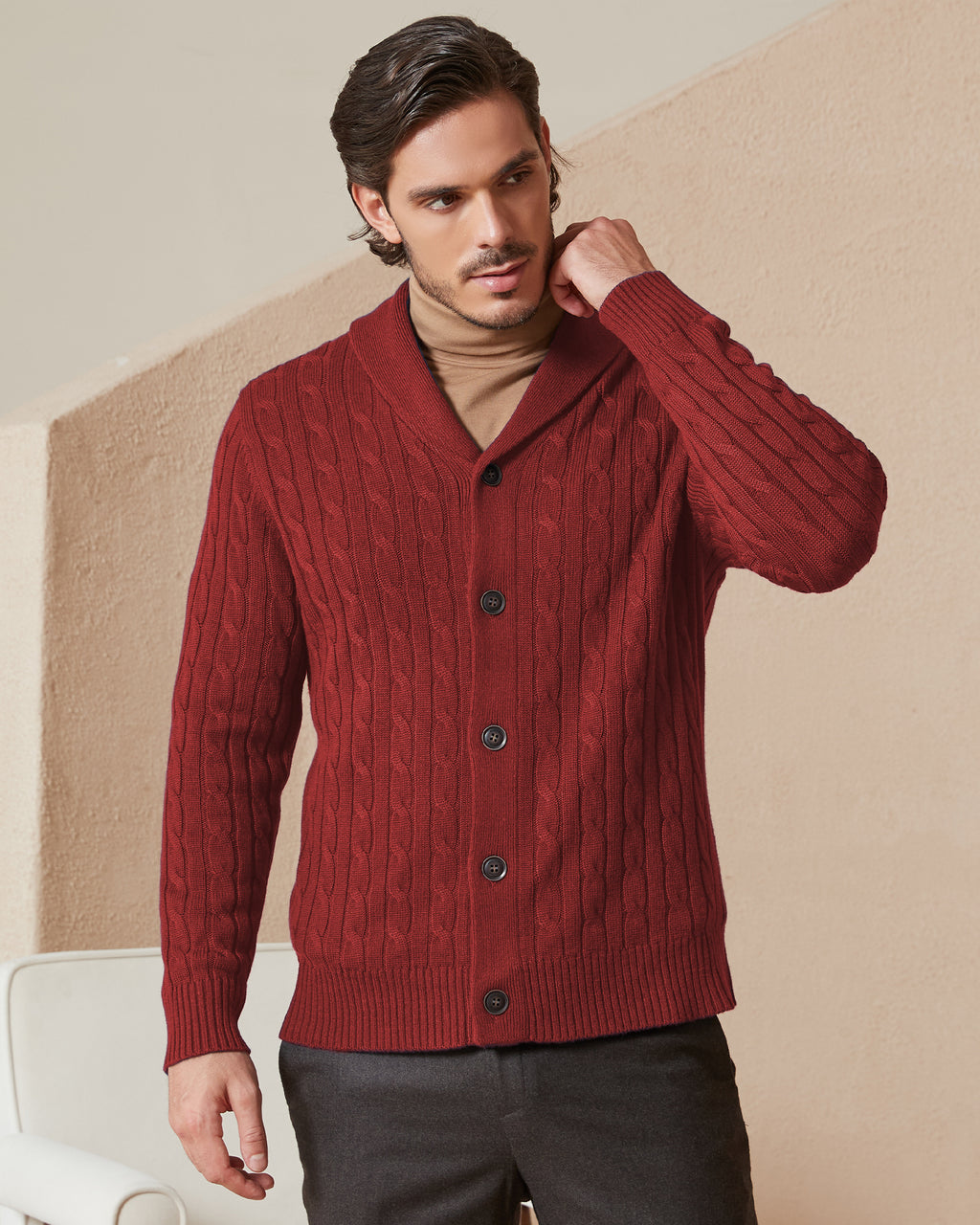 Kallspin Cabel-Knit Shawl-collar Cardigan - Premium Men's Clothing