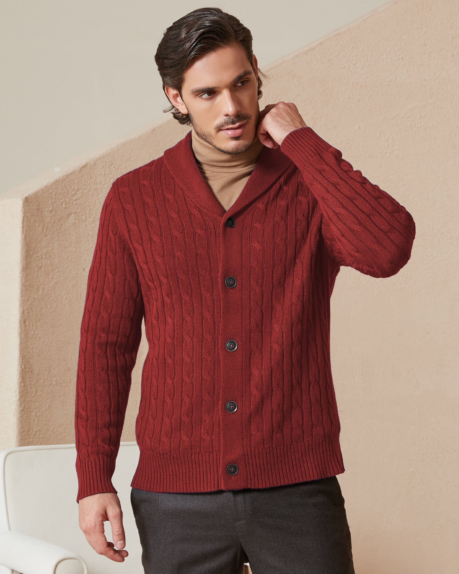 Kallspin Cabel-Knit Shawl-collar Cardigan - Premium Men's Clothing