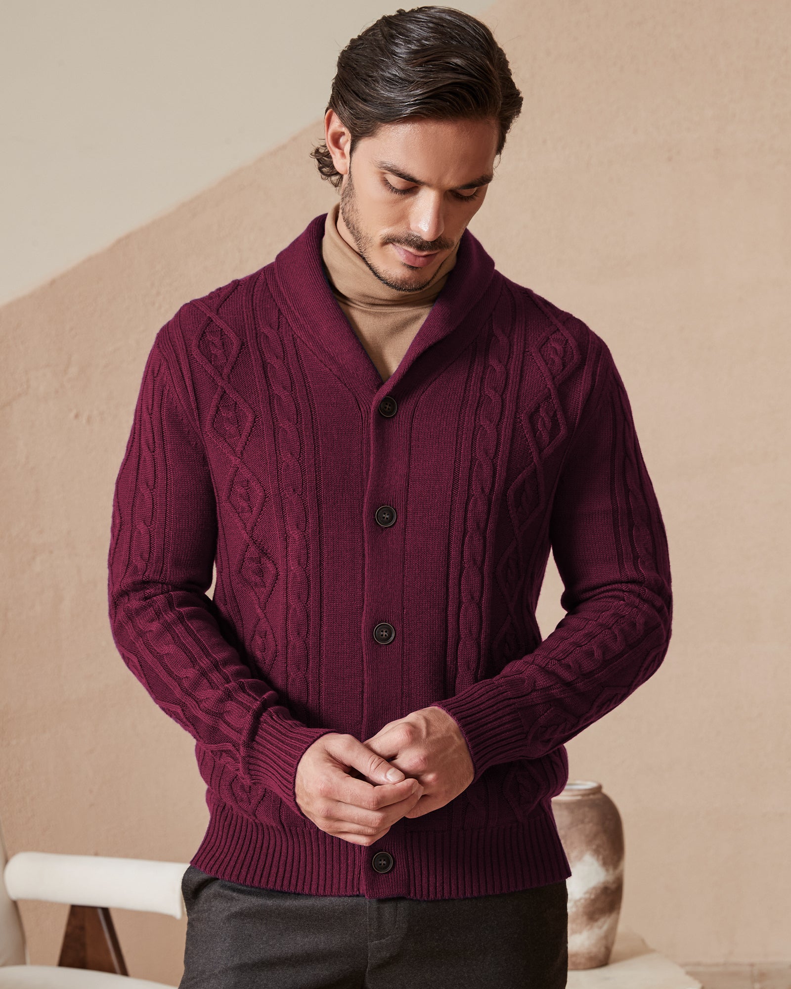 Kallspin Cabel-Knit Shawl-collar Cardigan - Premium Men's Clothing