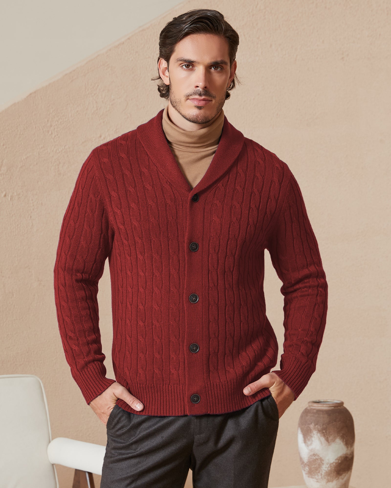 Kallspin Cabel-Knit Shawl-collar Cardigan - Premium Men's Clothing