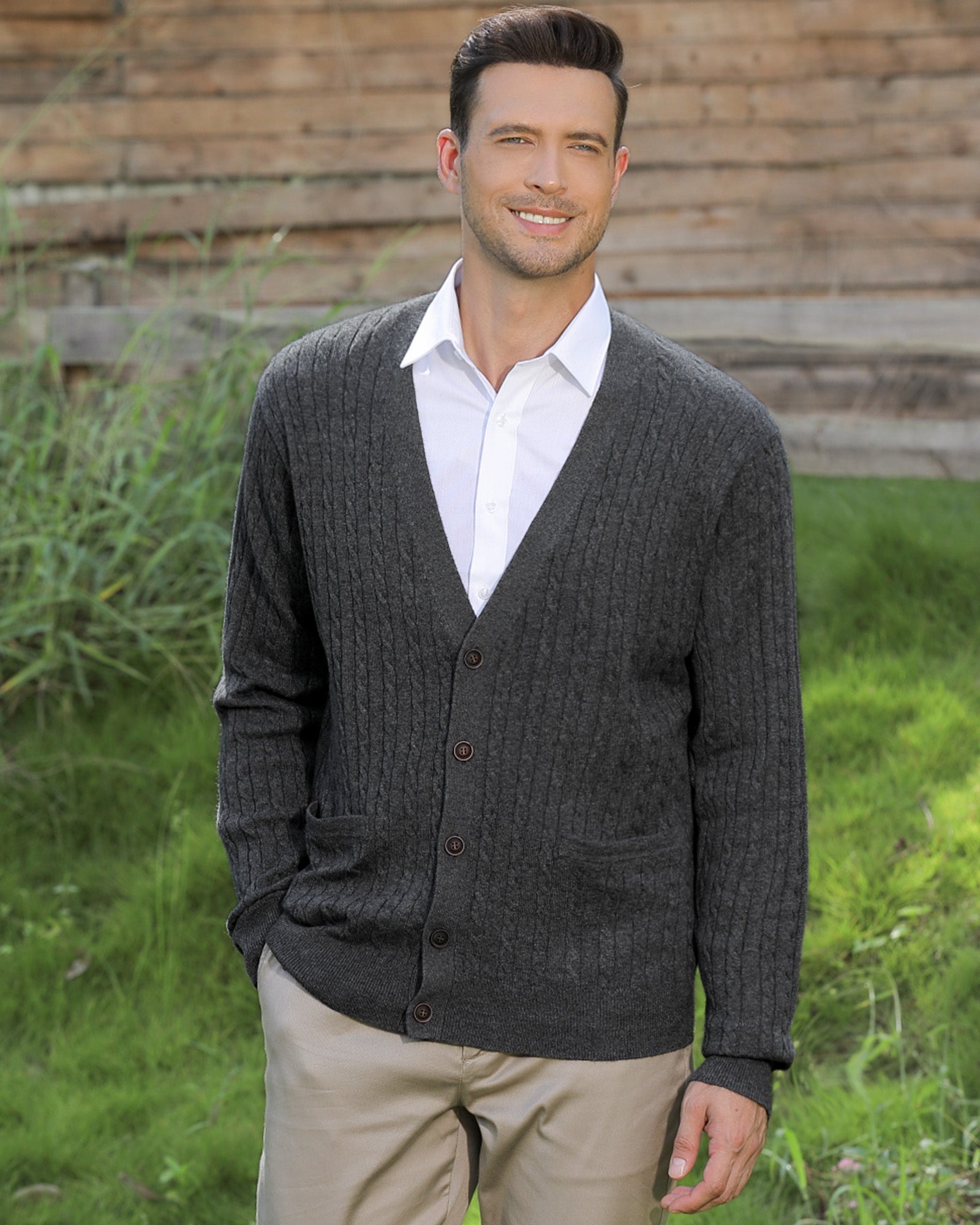 Kallspin Wool Blend Cable-Knit Cardigan - Premium Men's Clothing