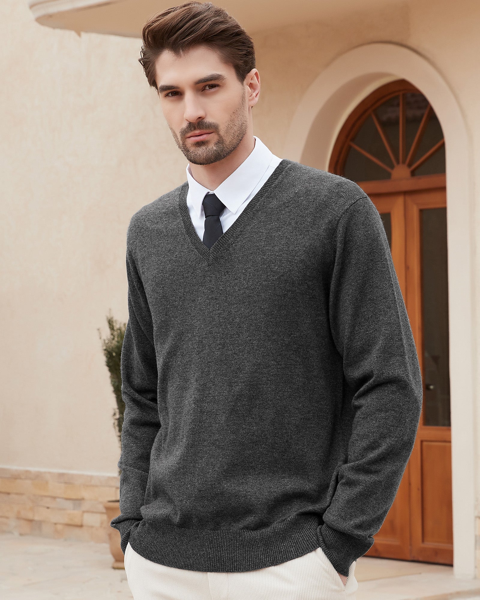 Kallspin Wool Blend V-Neck Pullover Sweater - Premium Men's Clothing