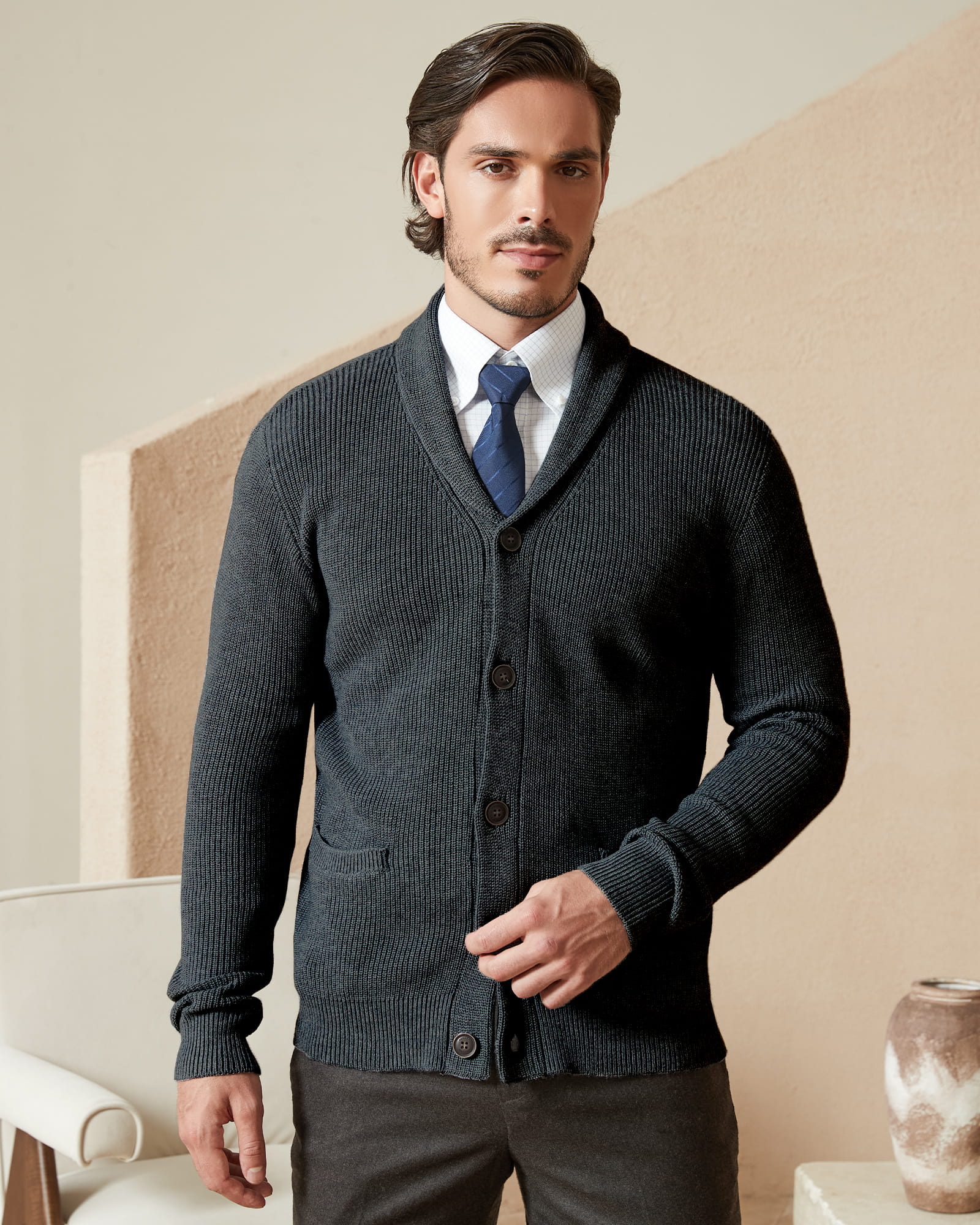 Men's Wool Blend Shawl-Collar Cardigan | KALLSPIN