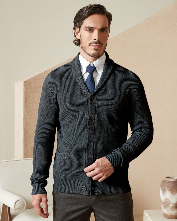 Wool Blend Shawl-Collar Cardigan