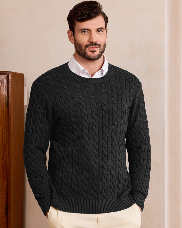 Cotton Crewneck Cable-Knit Pullover
