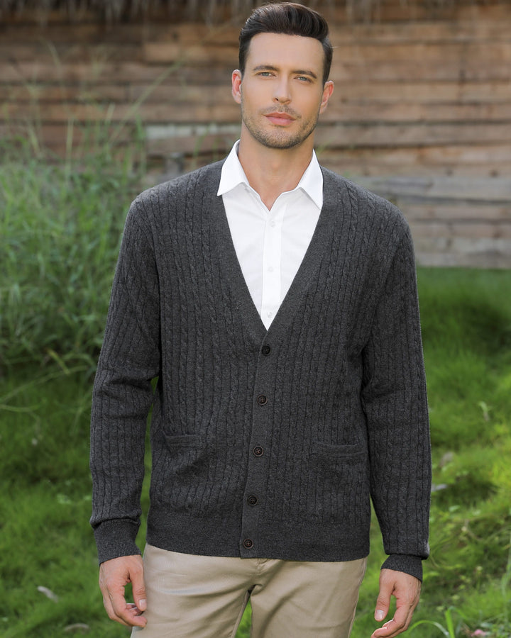 Wool Blend Cable-Knit Cardigan