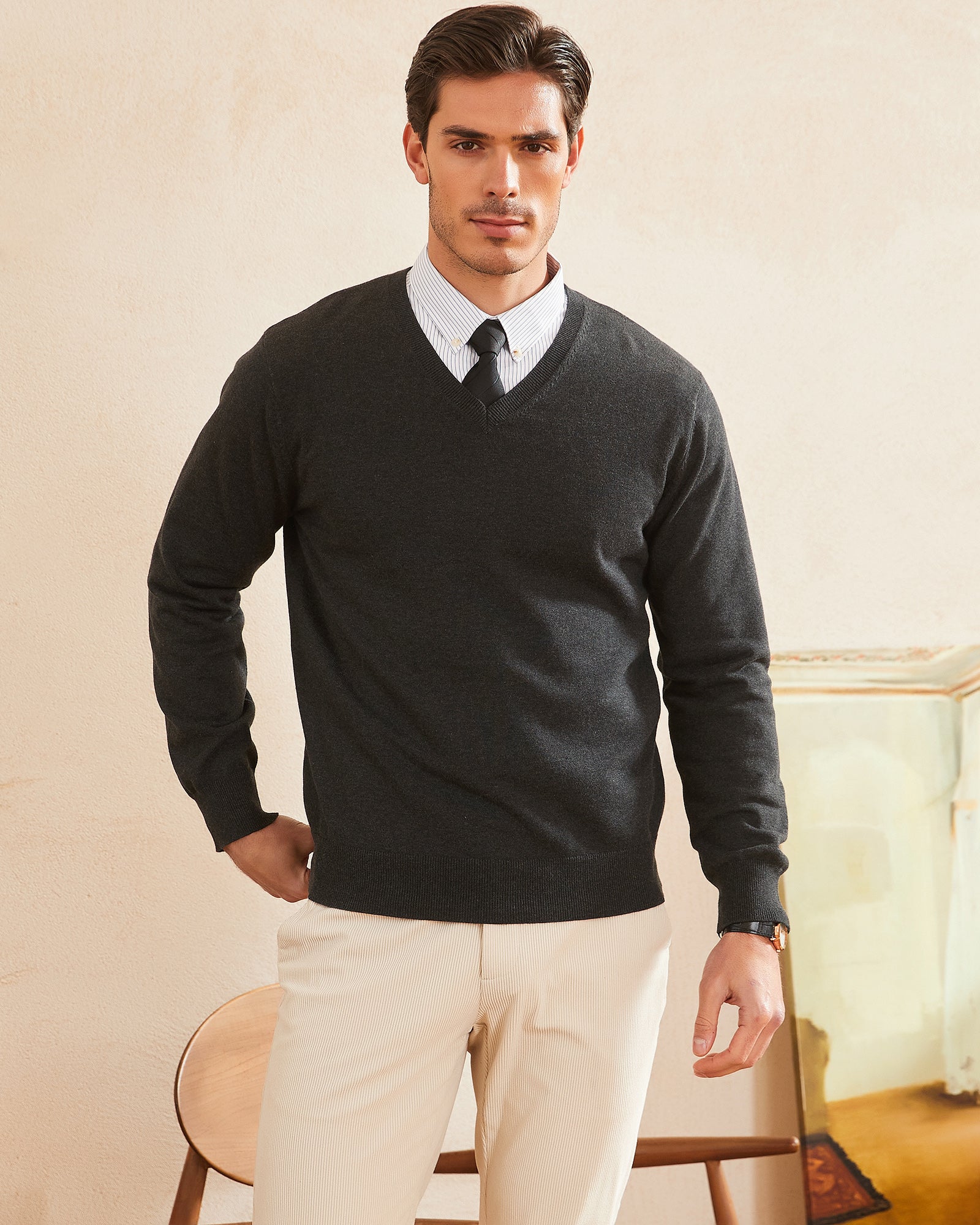 Kallspin Cotton V-neck Pullover - Premium Men's Clothing