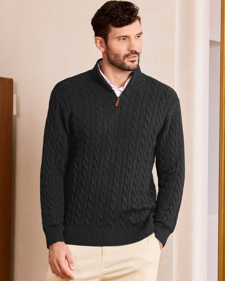 Cotton Quarter-Zip Cable-Knit Pullover