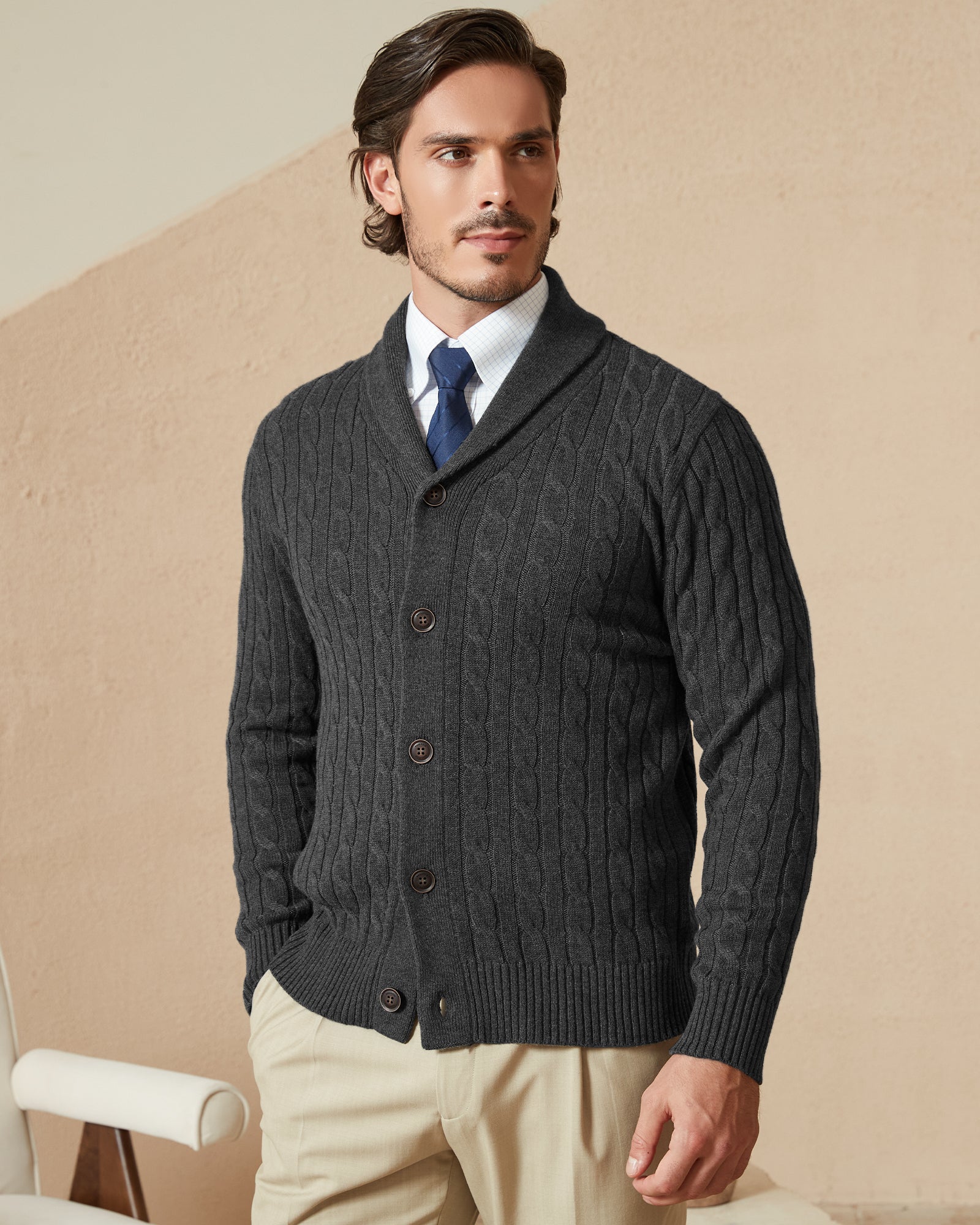 Kallspin Cabel-Knit Shawl-collar Cardigan - Premium Men's Clothing