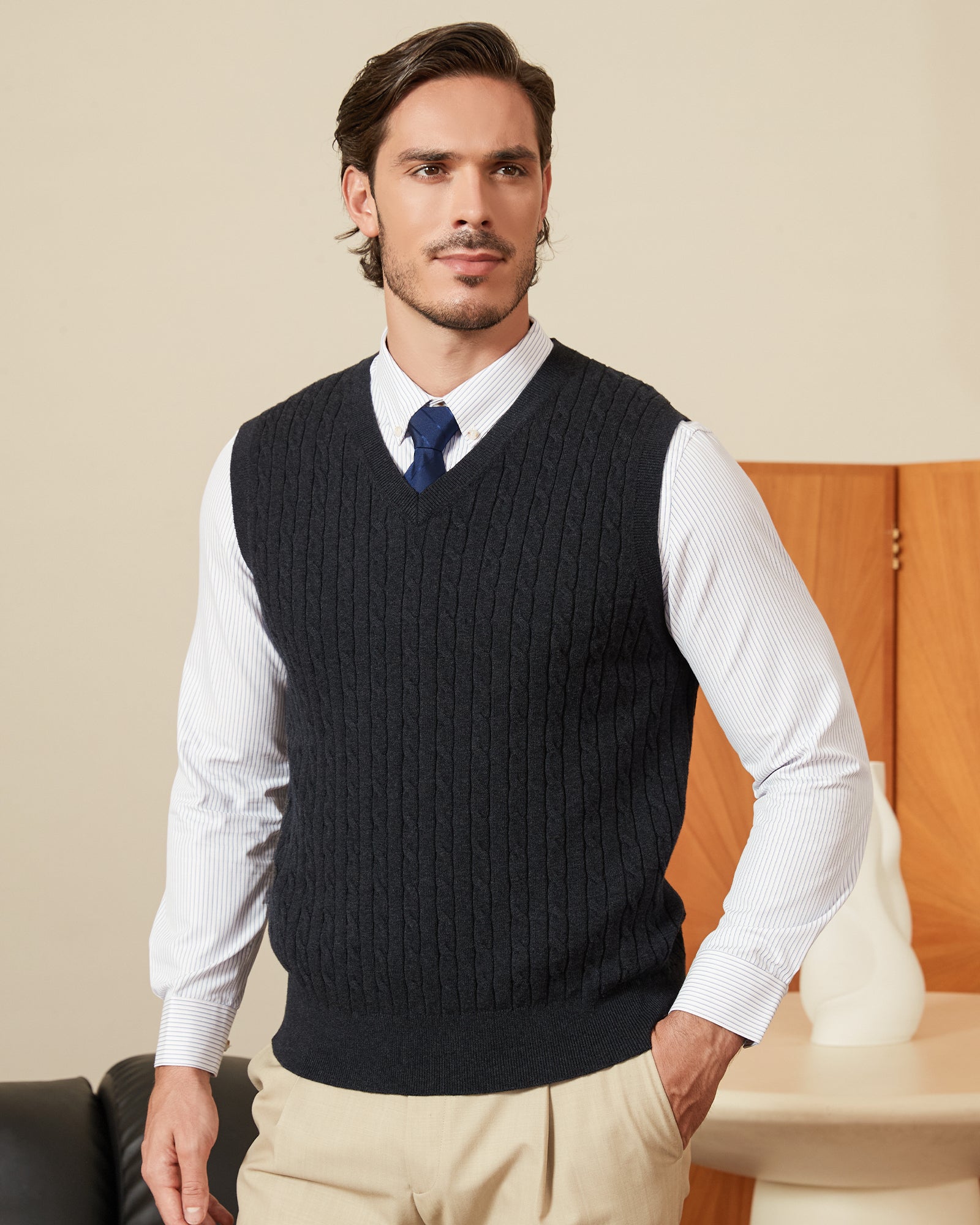 Kallspin Cotton Cable-Knit Vest - Premium Men's Clothing