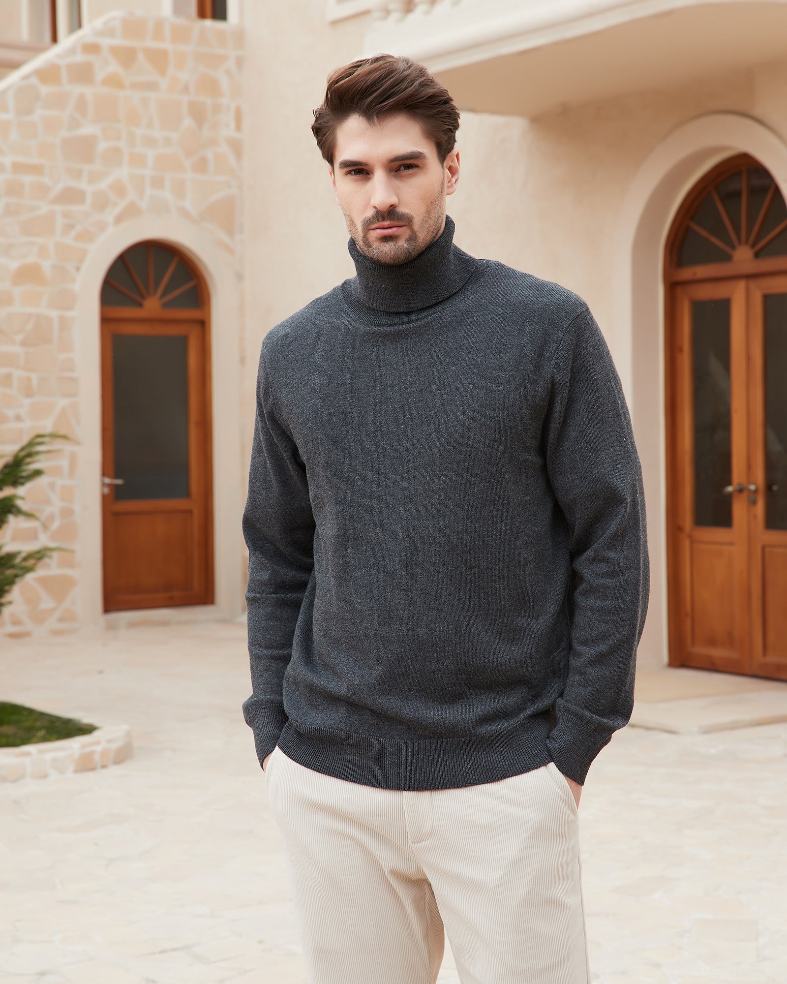 Kallspin Wool Blend Lightweight Turtleneck Pullover - Premium Men's Clothing