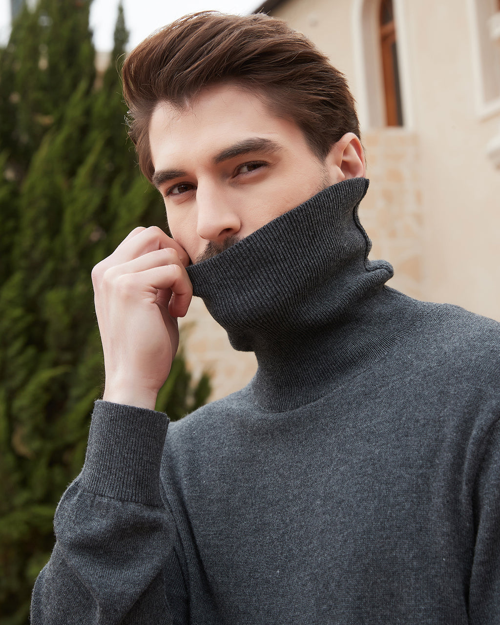 Kallspin Wool Blend Lightweight Turtleneck Pullover - Premium Men's Clothing