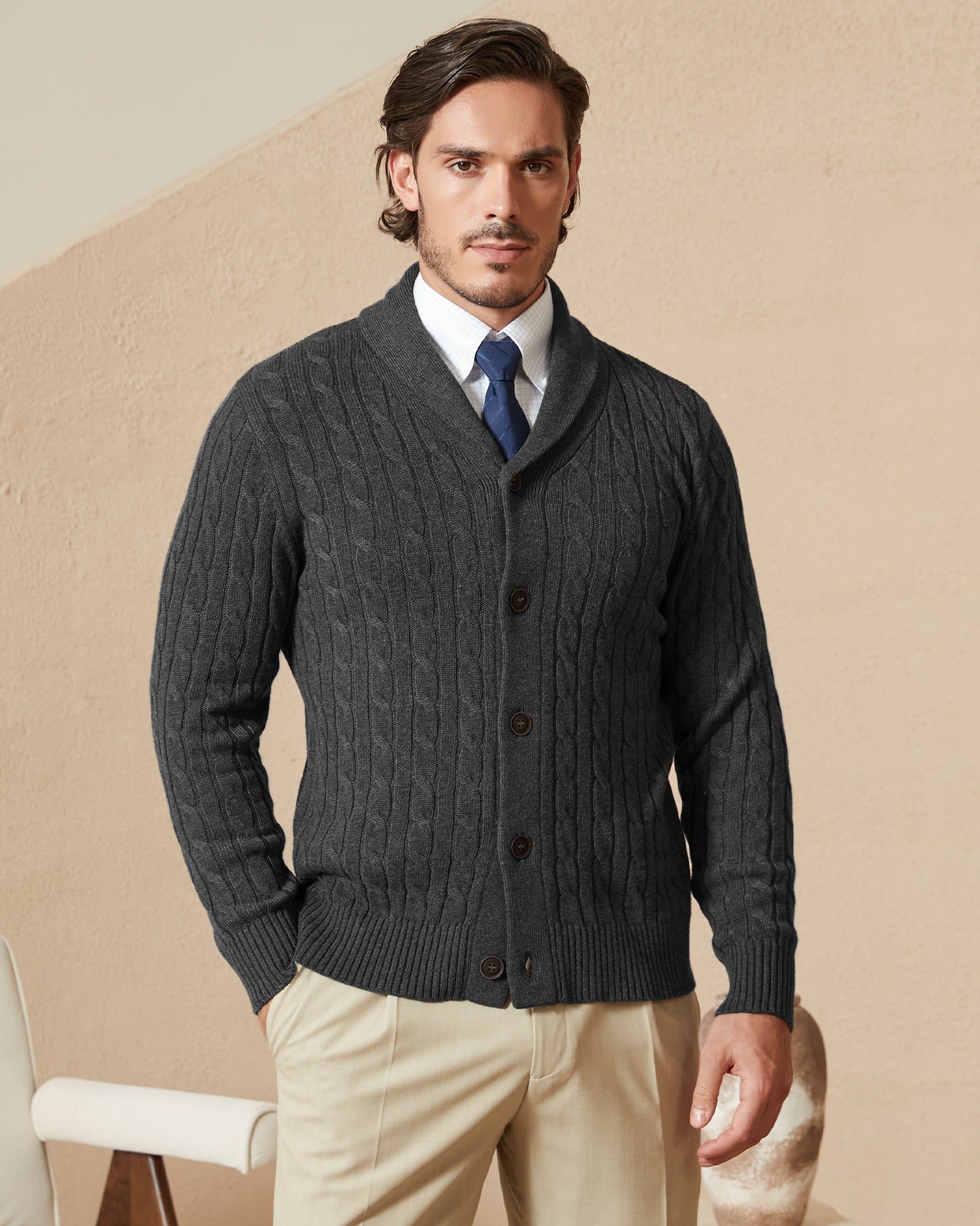 Kallspin Cabel-Knit Shawl-collar Cardigan - Premium Men's Clothing
