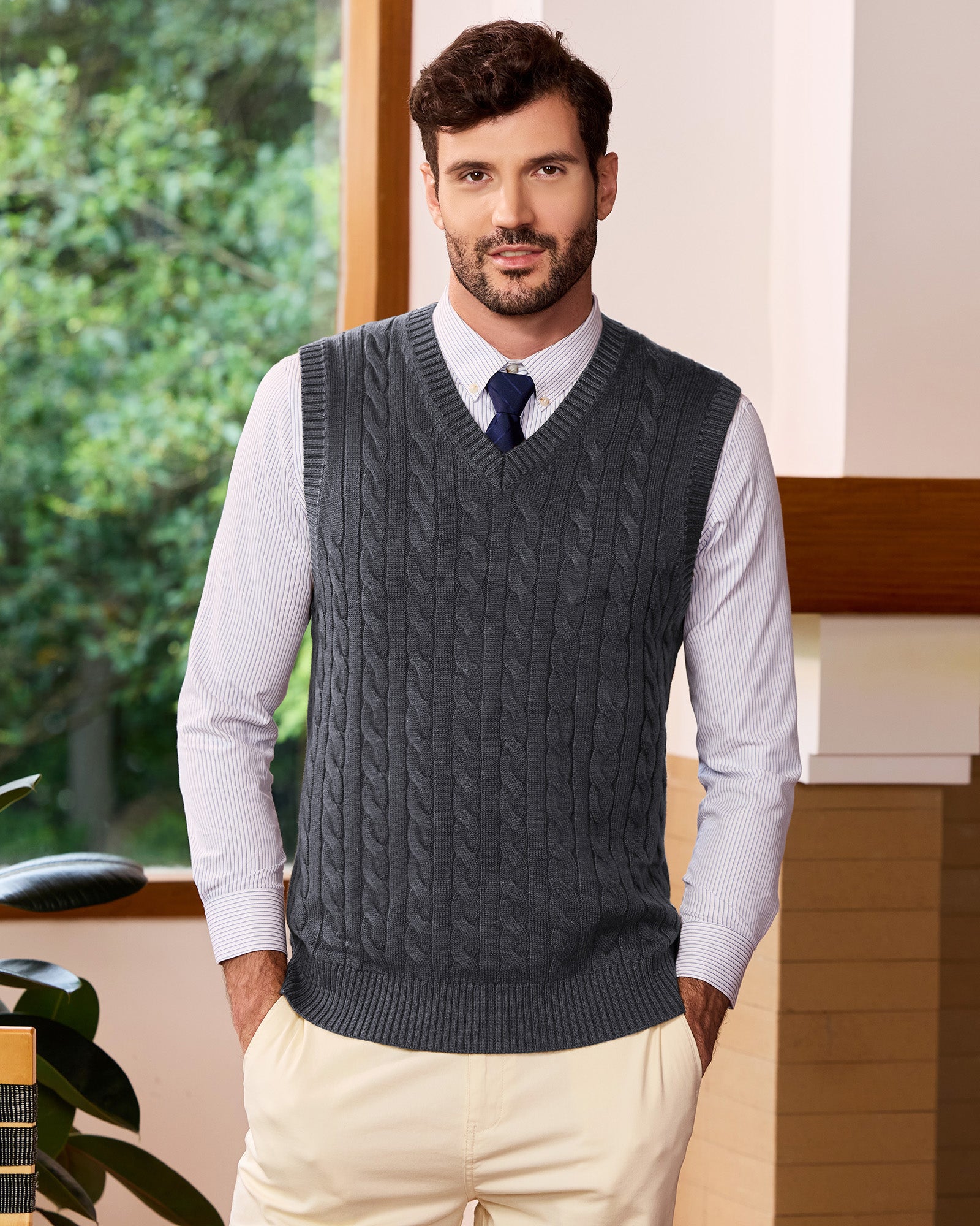 Kallspin Cable-Knit Wool Vest Sweater - Premium Men's Clothing