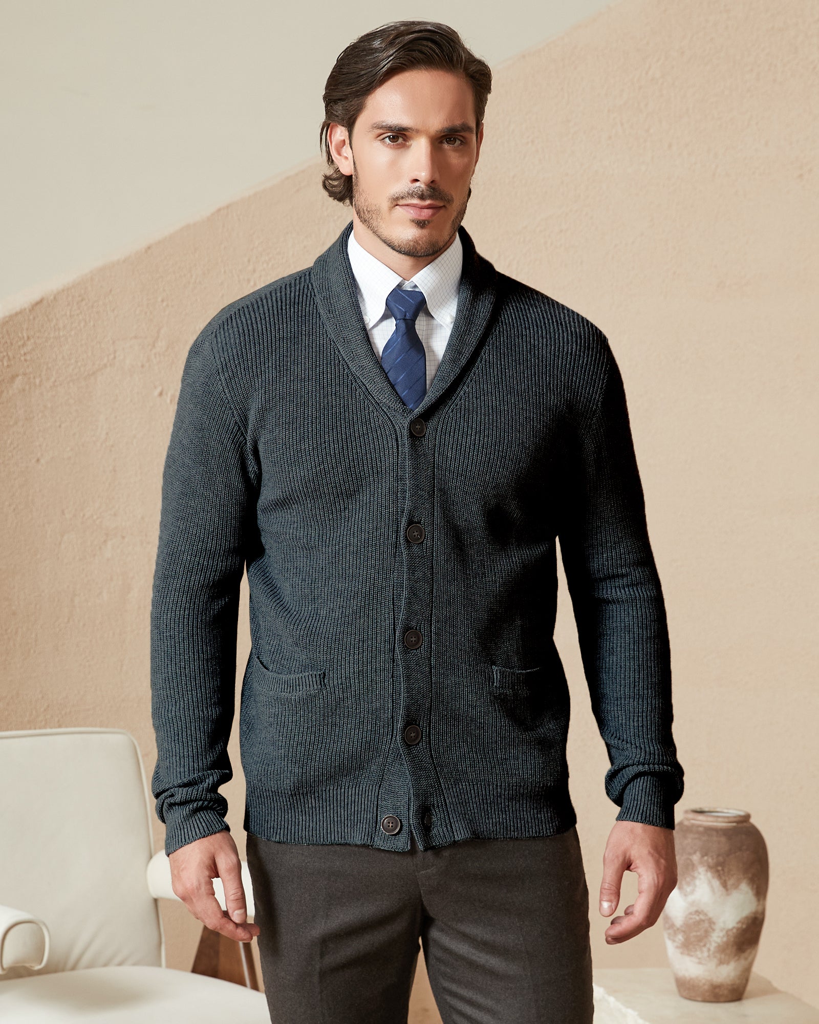 Kallspin Wool Blend Shawl-Collar Cardigan - Premium Men's Clothing